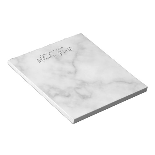 Professionele moderne script witte marmer notitieblok (Schuin)
