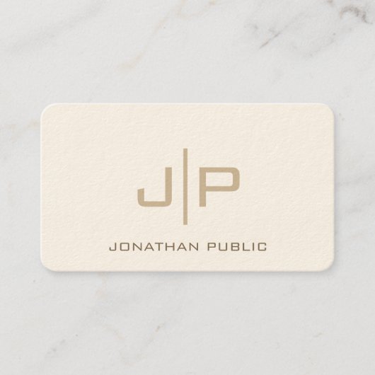 Professionele Moderne Sjabloon Monogram Luxe Crème Visitekaartje (Voorkant)