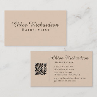 Professionele moderne zachte beige typografie QR-c Visitekaartje