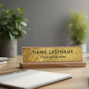 Professionele Moderne Zwarte en Gouden Kantoor Bureau Naambordje