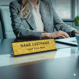 Professionele Moderne Zwarte en Gouden Kantoor Bureau Naambordje