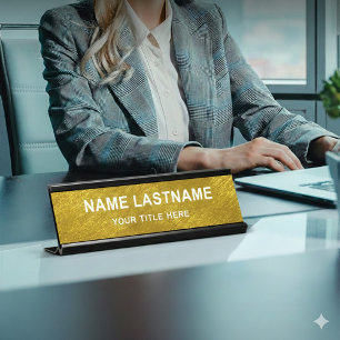 Professionele Moderne Zwarte en Gouden Kantoor Bureau Naambordje