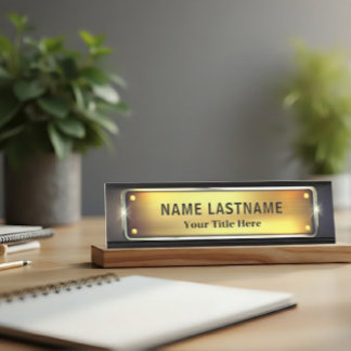Professionele Moderne Zwarte en Gouden Kantoor Bureau Naambordje