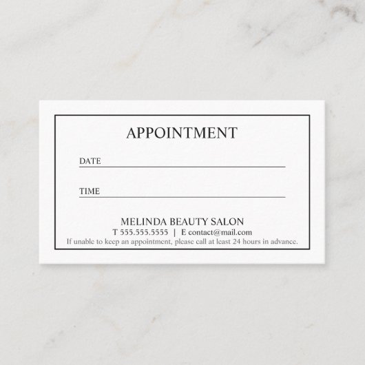 Professionele moderne zwarte en witte benoeming afsprakenkaartje (Voorkant)