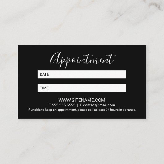 Professionele moderne zwarte en witte benoeming afsprakenkaartje (Achterkant)