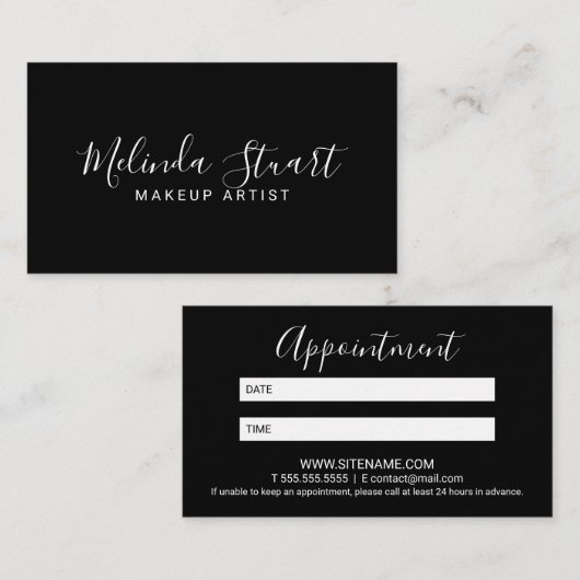 Professionele moderne zwarte en witte benoeming afsprakenkaartje (Voorkant / Achterkant)