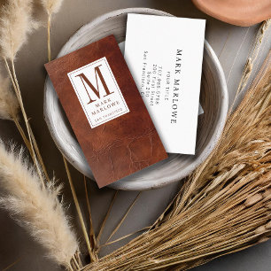Professionele Monogram Bruine Lederen Textuur Visitekaartje