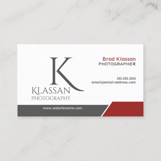 Professionele Monogram, donkergrijs en rood Visitekaartje (Achterkant)