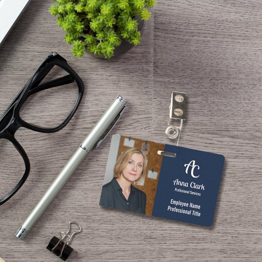 Professionele Monogram Logo Navy Blue Textuur Foto Badge