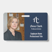 Professionele Monogram Logo Navy Blue Textuur Foto Badge (Voorzijde)