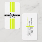 Professionele Monogram Modern Chartreuse Stripes Visitekaartje (Voorkant / Achterkant)
