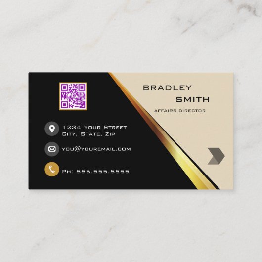 Professionele monogram QR-code zwart en goud Visitekaartje