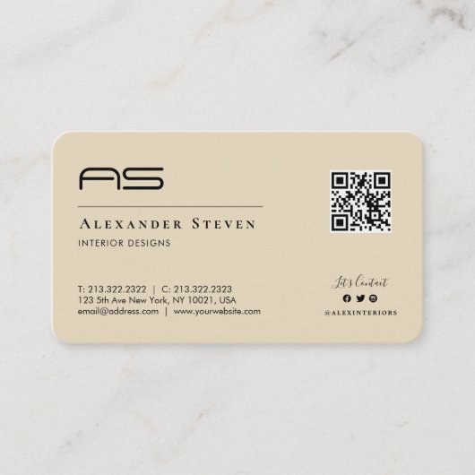 Professionele monogrammen Logo Cream Beige Visitekaartje (Voorkant)