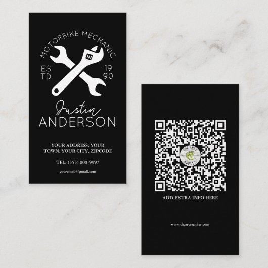 Professionele monteur met moersleutel en sleutel visitekaartje (Voorkant / Achterkant)