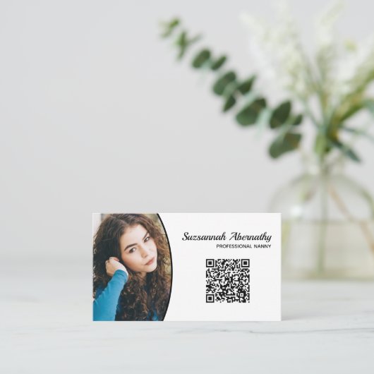Professionele Nanny Custom Oval Photo QR Code Visitekaartje (Staand voorkant)