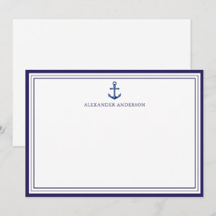 Professionele Nautical Navy Anchor Border Notitiekaartje