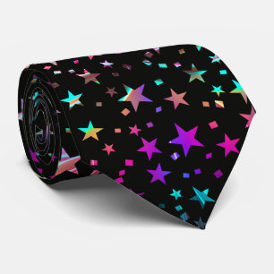 Professionele Neon Roze Paarse Blauwe Sterren Zwar Stropdas