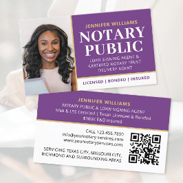 Professionele notaris Openbare foto QR-code Paarse Visitekaartje