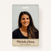 Professionele off witte gestikte faux lederen foto badge (Voorkant)