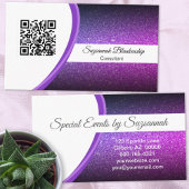 Professionele Paarse Glitter QR Code Sjabloon Visitekaartje