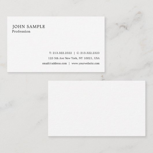 Professionele Plain Elegant Modern Eenvoudig Wit Visitekaartje (Voorkant / Achterkant)