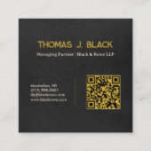 Professionele Premium Goud Zwart Leer Modern QR Vierkante Visitekaartje (Voorkant)