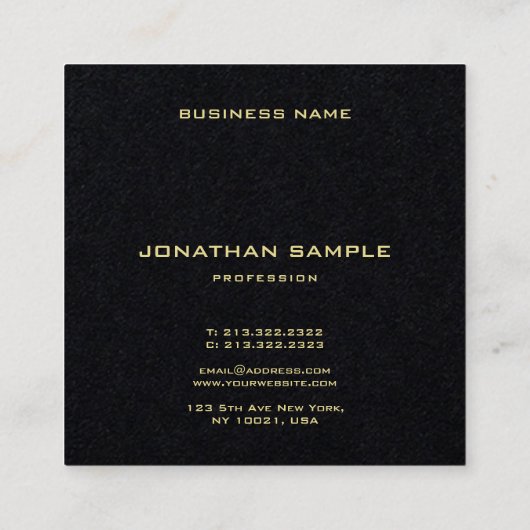 Professionele Premium Zwart Gouden Tekst Elegante Vierkante Visitekaartje (Achterkant)