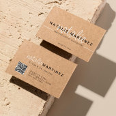 Professionele QR Code Elegant Trendy Script Kraft Visitekaartje