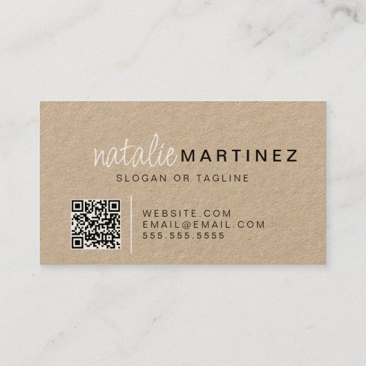 Professionele QR Code Elegant Trendy Script Kraft Visitekaartje (Achterkant)