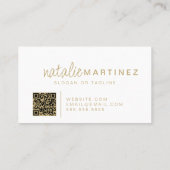 Professionele QR-code Elegant Wit en Goud Script Visitekaartje (Achterkant)