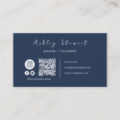 Professionele Qr Code Social Media Navy Blue Visitekaartje (Voorkant)