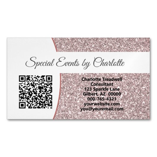 Professionele roze Faux Glitter Custom QR Code Magnetisch Visitekaartje (Voorkant)