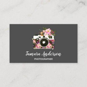 Professionele roze Floral Camera Fotograaf grijs Visitekaartje