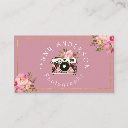 Professionele roze, Floral camera fotograaf Visitekaartje (Voorkant)