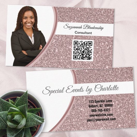Professionele roze Glitter Custom Photo QR Code Visitekaartje