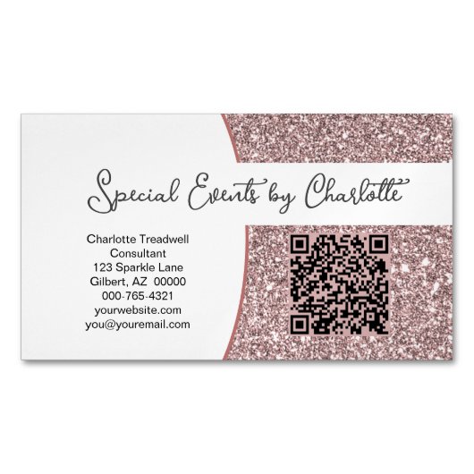 Professionele roze Glitter Custom QR Code Magnetisch Visitekaartje (Voorkant)