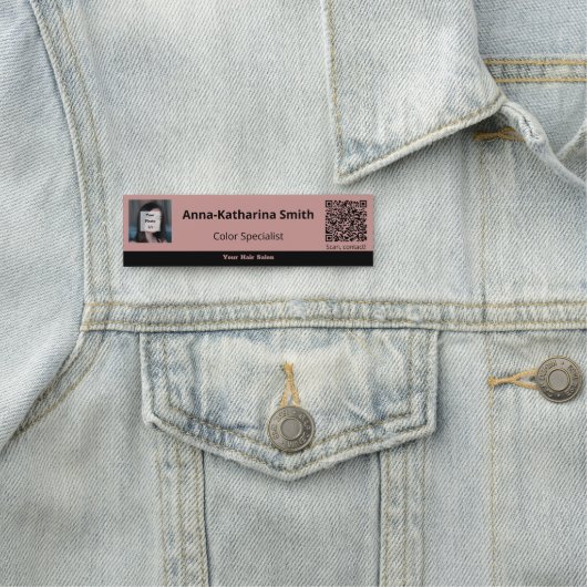 Professionele Roze Zwart Afbeelding QR-code Naamplaatje (In situ)