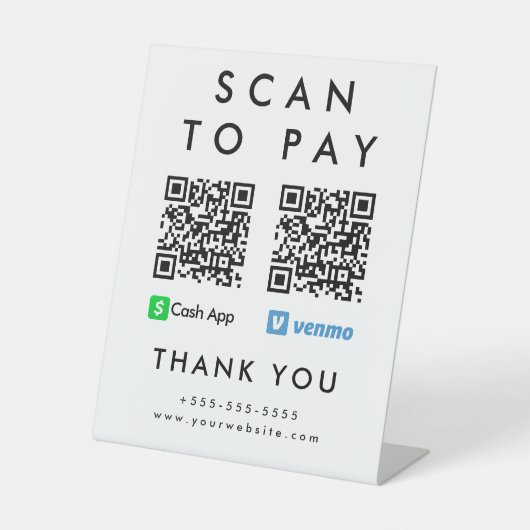 Professionele Scan om Venmo Cash App QR-code te be Reclamebord Met Voetstuk (Voorkant)