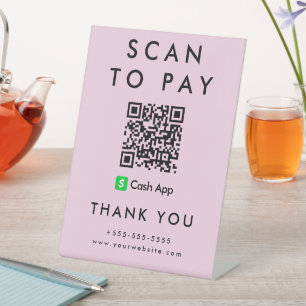 Professionele Scan te betalen Cash App QR Code Roz Reclamebord Met Voetstuk