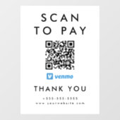 Professionele Scan te betalen Venmo QR Code Wit Raamsticker (Vel)