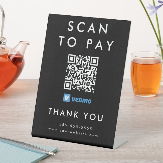 Professionele Scan te betalen Venmo QR Code Zwart Reclamebord Met Voetstuk (Insitu)
