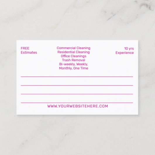 Professionele schoonmaak/Janitorial Housekeeping S Visitekaartje (Achterkant)