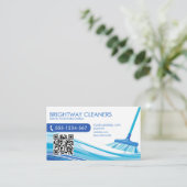 Professionele schoonmaakdiensten Blue Broom QR-cod Visitekaartje (Staand voorkant)