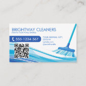 Professionele schoonmaakdiensten Blue Broom QR-cod Visitekaartje (Voorkant)