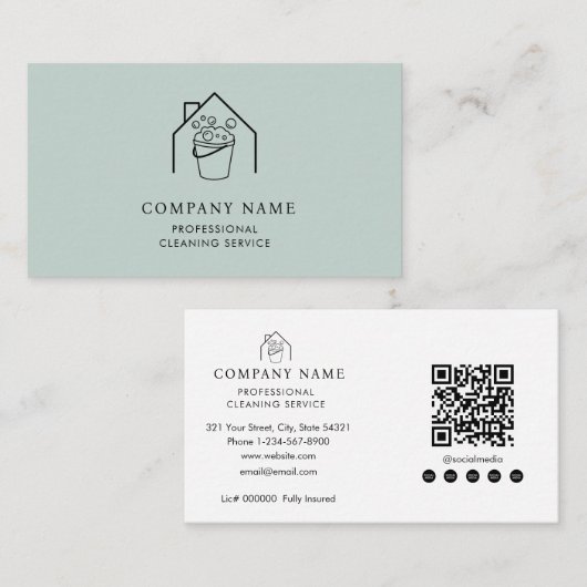 Professionele Schoonmaakdiensten Logo Modern Teal Visitekaartje (Voorkant / Achterkant)