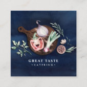 Professionele stijlvolle blauwe Waterverf catering Vierkante Visitekaartje (Voorkant)