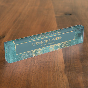 Professionele Teal Goud Grunge Abstract Naambordje