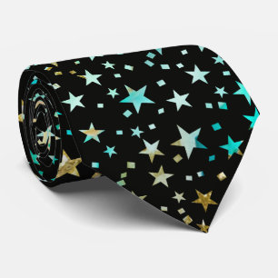 Professionele Turquoise Blue Faux Gold Stars Zwart Stropdas