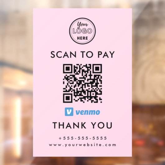 Professionele Venmo QR Code Scan om te betalen Log Raamsticker (Vel 2)