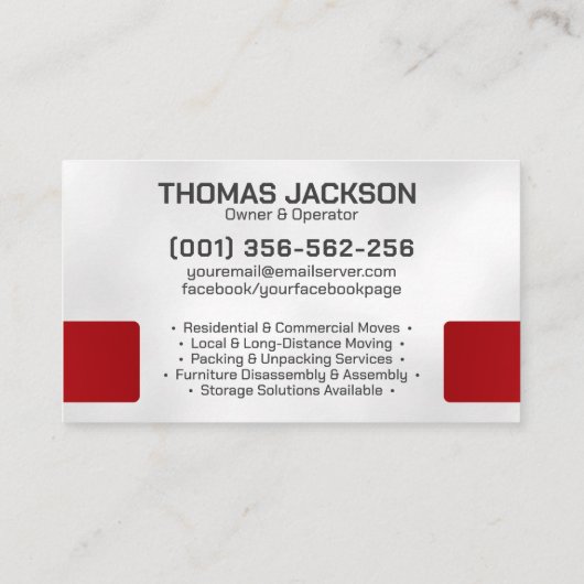 Professionele verhuisservice - Verhuizing Visitekaartje (Achterkant)